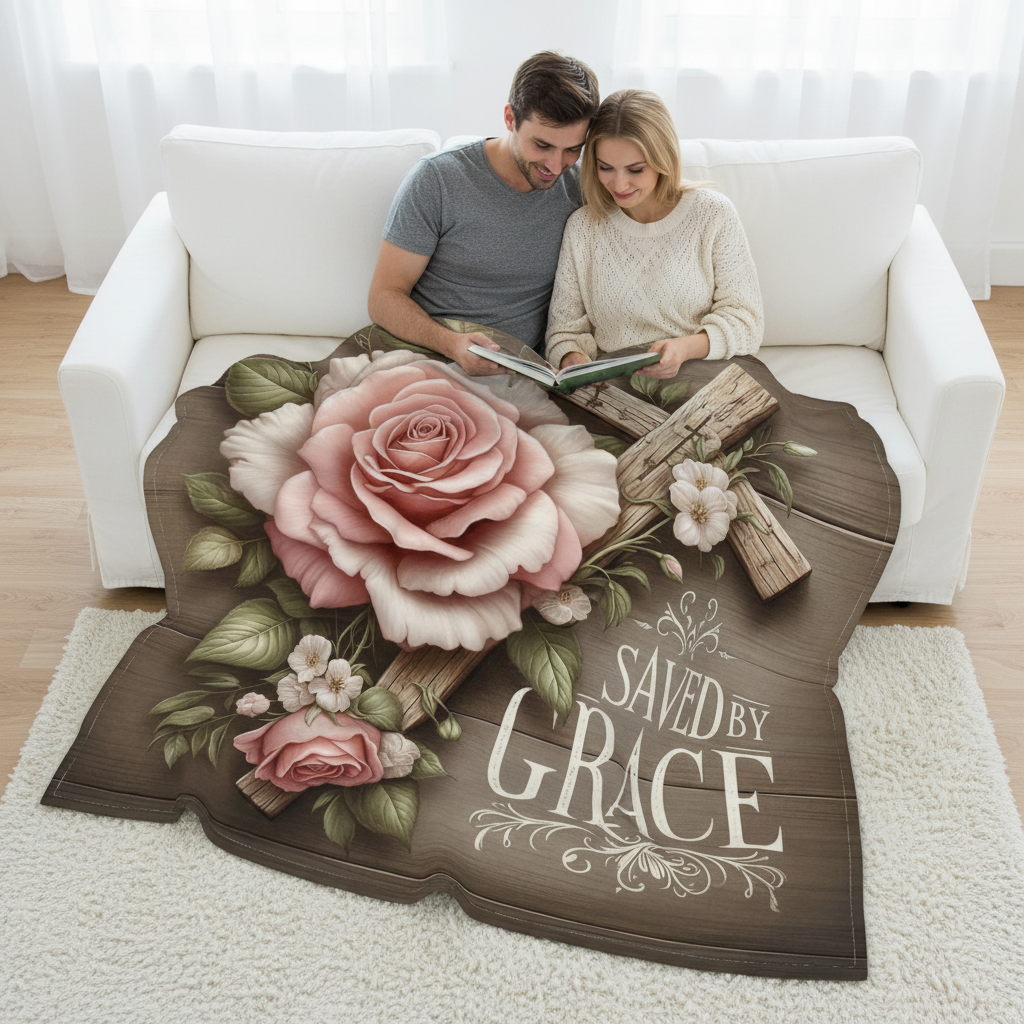 Saved By Grace Blanket - Couple Overhead Lifestyle