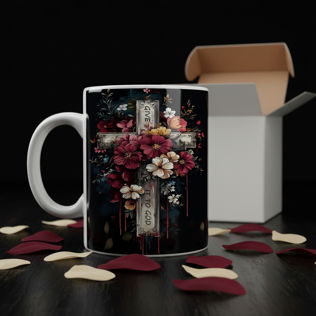 Give It To God Floral Cross 15oz Mug with Gift Box