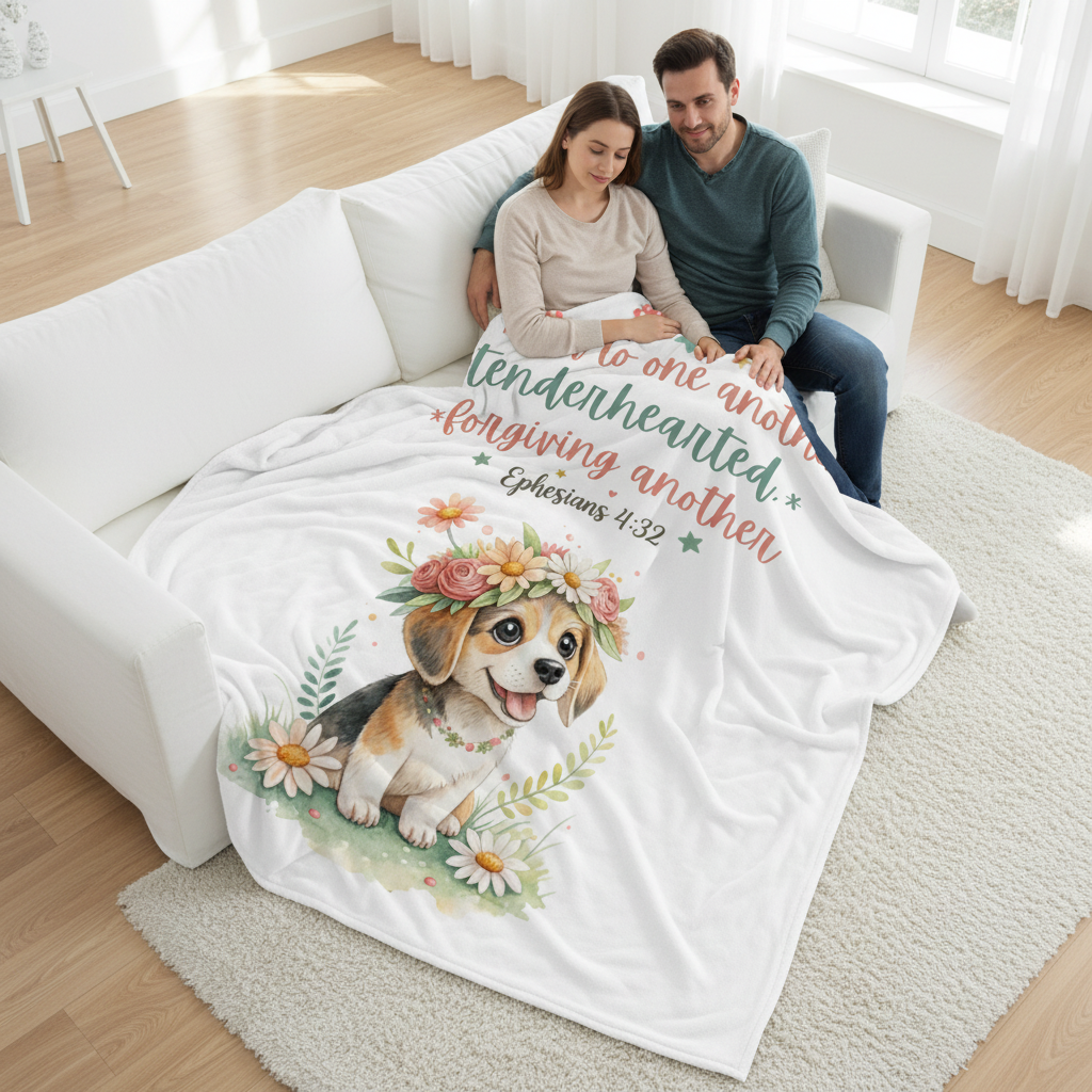 Ephesians 4:32 Floral Puppy Blanket - Couple Overhead Lifestyle