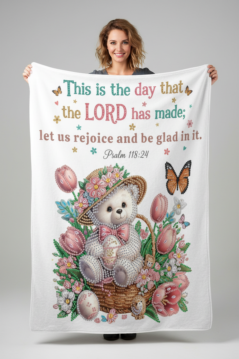 Psalm 118:24 Diamond Bear Blanket - Woman Holding