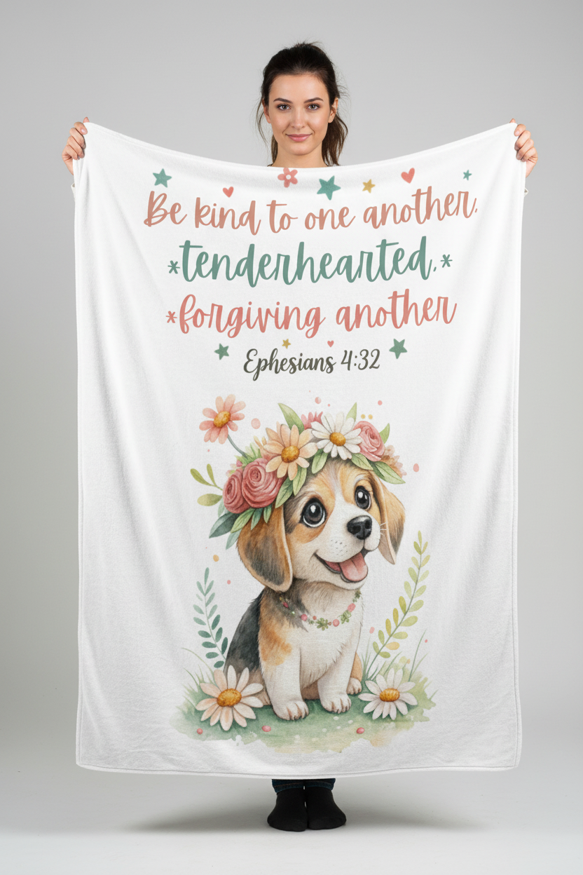 Ephesians 4:32 Floral Puppy Blanket - Woman Holding