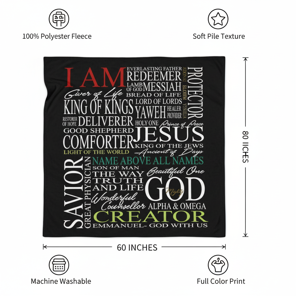 I Am Names of God Blanket Commercial Ad with Dimensions