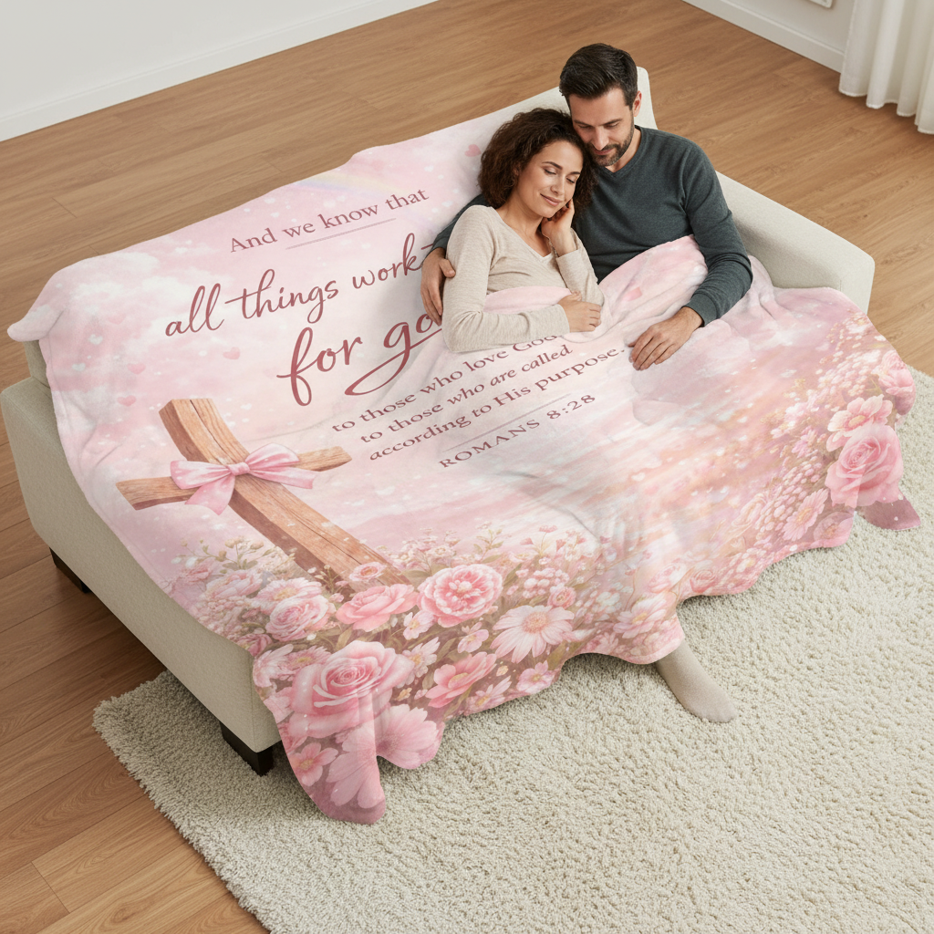 All Things Work Together Romans 8:28 Blanket Sofa Lifestyle