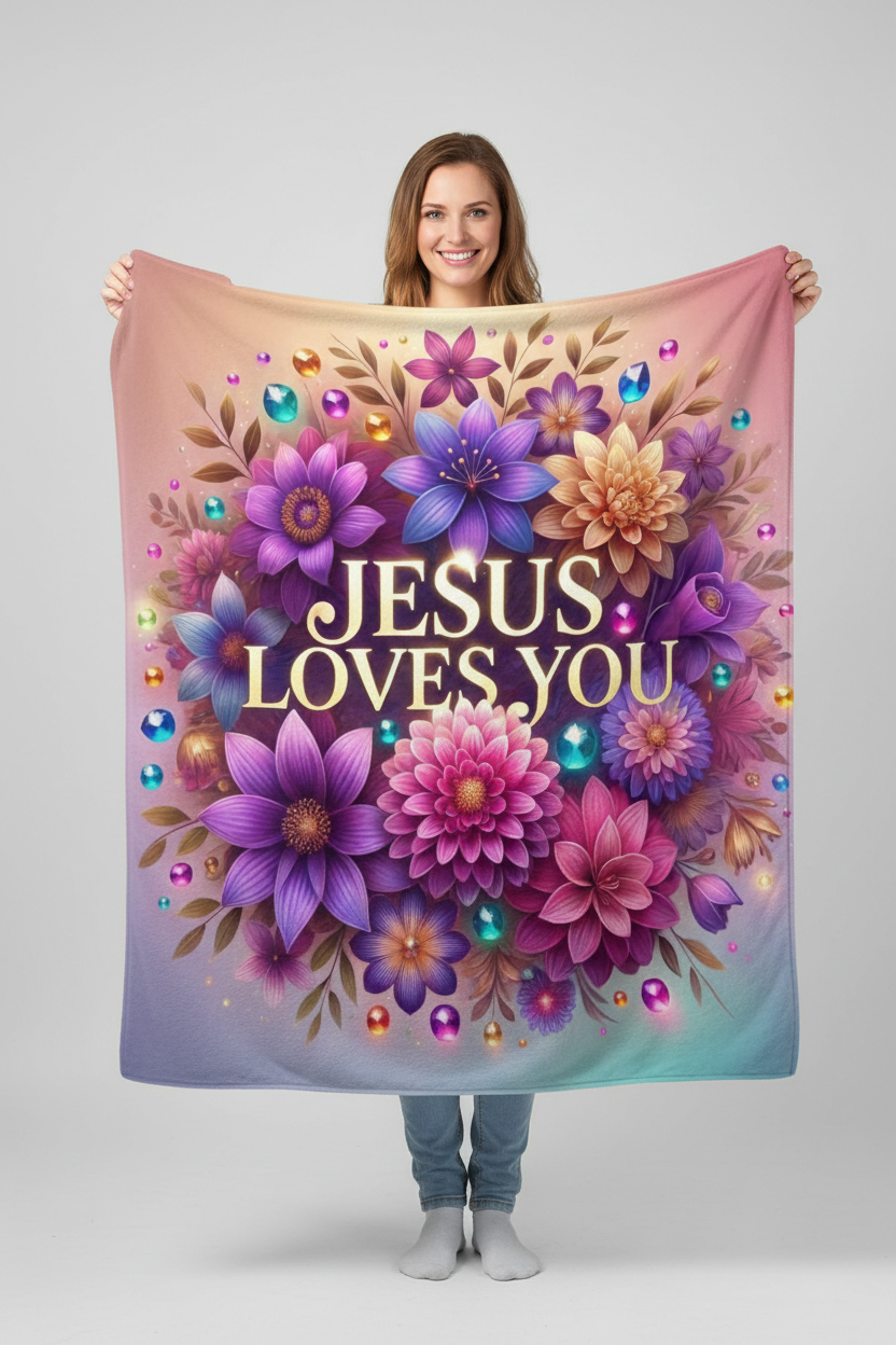 Jesus Loves You Blanket - Woman Holding