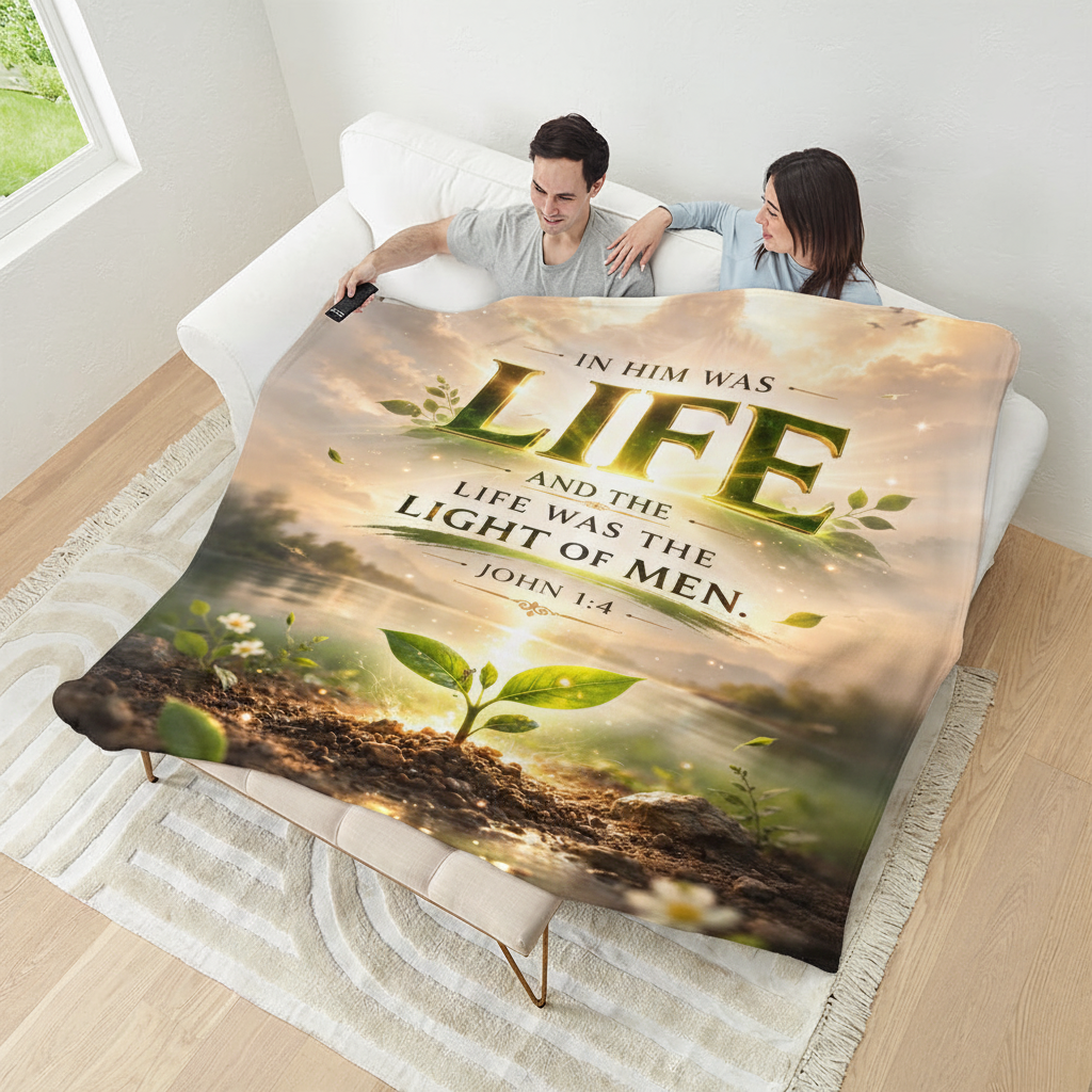 In Him Was Life Blanket Couple Mockup