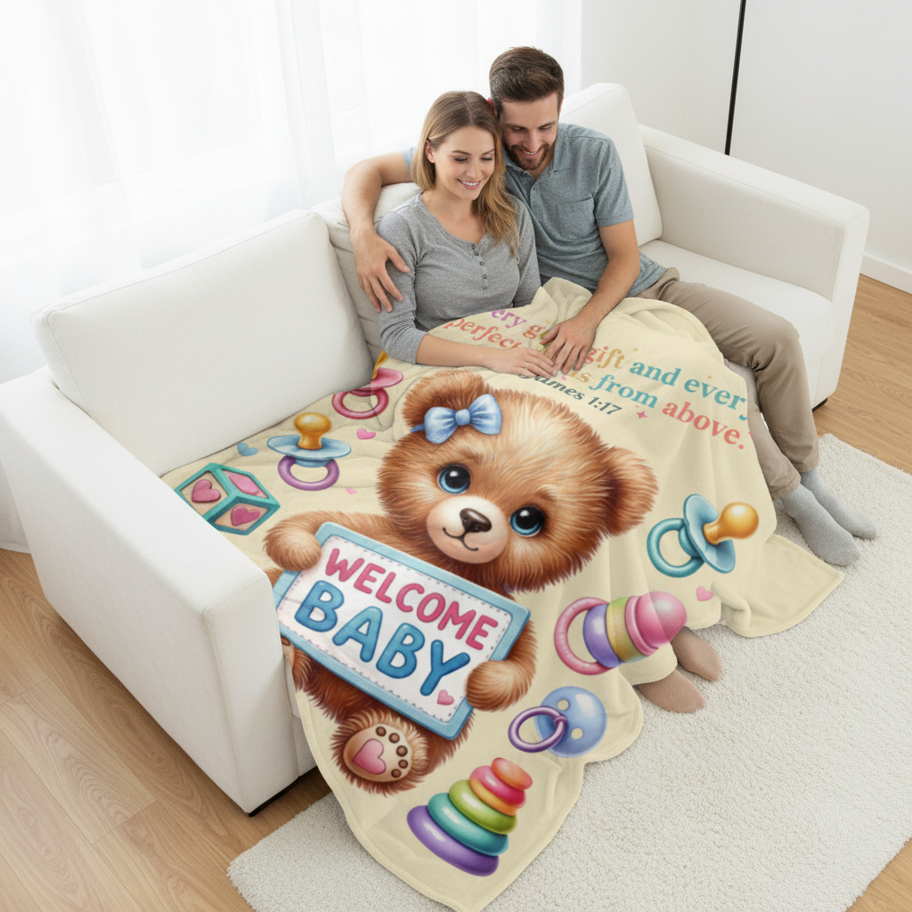 Welcome Baby Blanket - Couple Overhead Ivory